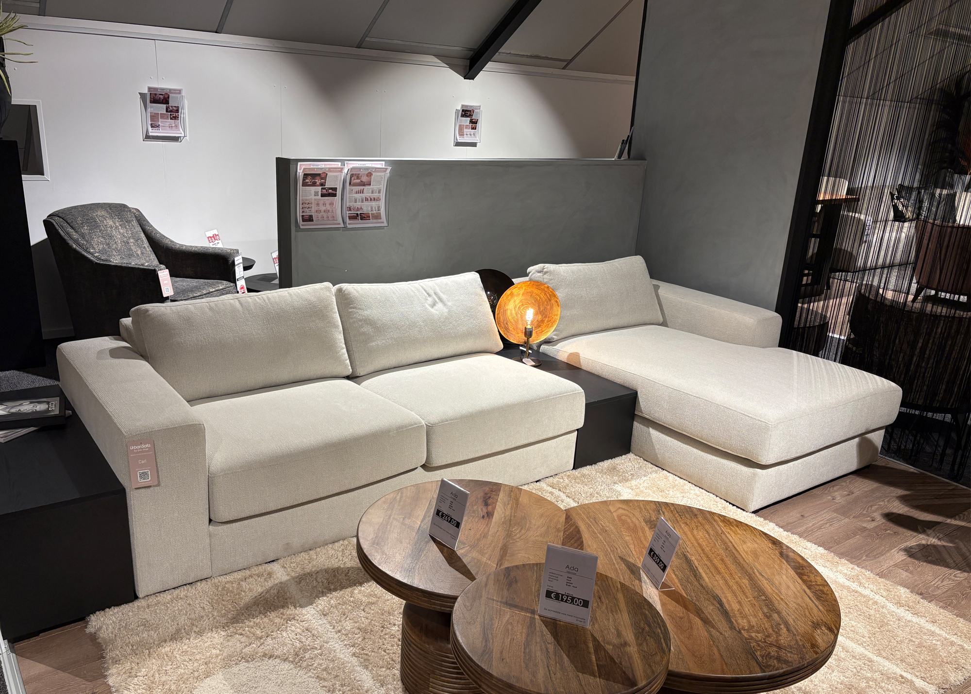 Carl lounge UrbanSofa mulberry linen + 1 block low