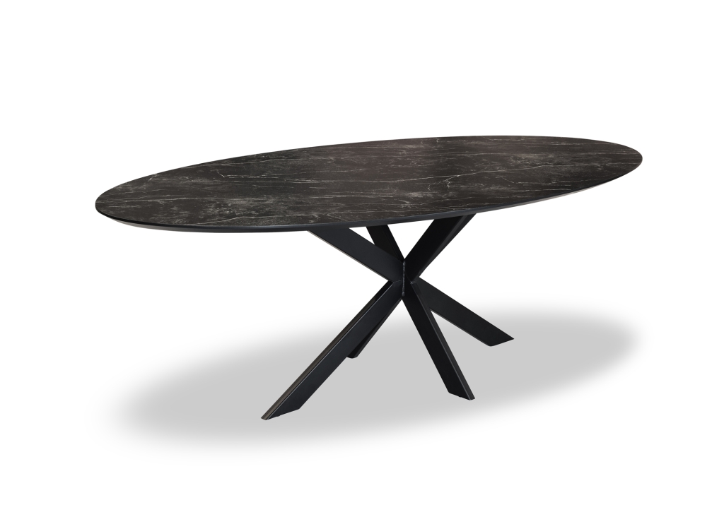 HPL ovale eettafel in verschillende dessins, kleuren en onderstellen