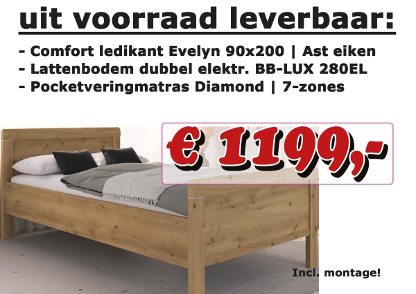 Ledikant Evelyn incl. elektr. verst.b. lattenbodem en pocketveringmatras.