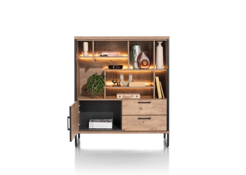 Pantin Highboard in Primo Laminato Barnwood incl. LED | front open
