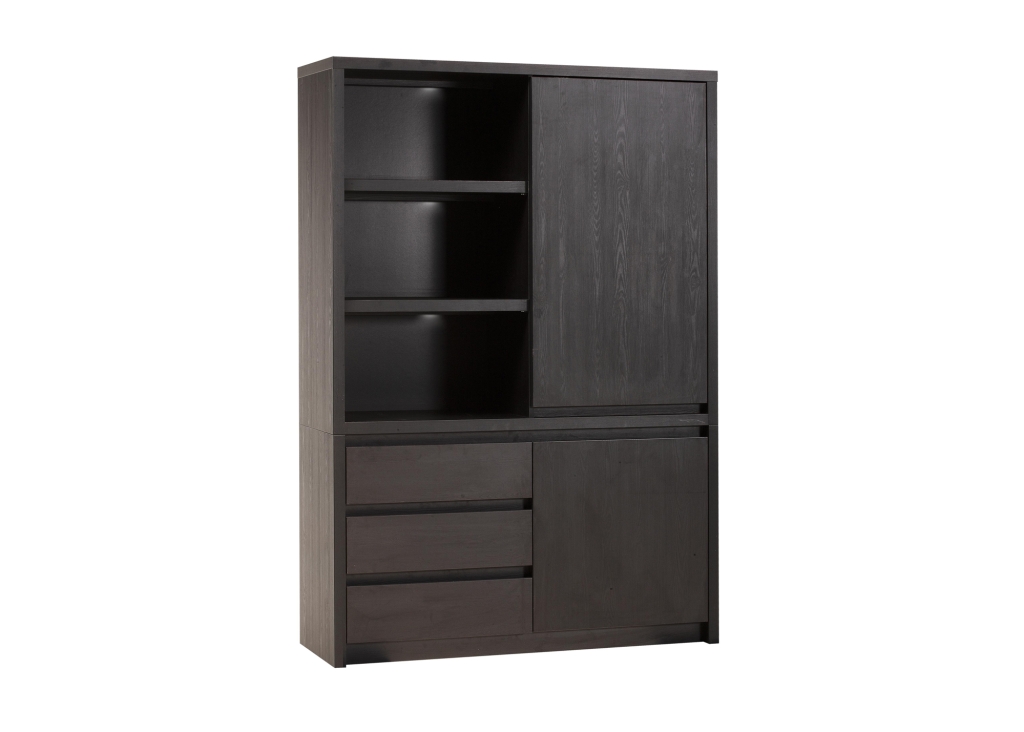 Milanello wandkast 2-drs + 3-laden en 3 x open vak + LED in Lamulux Noir