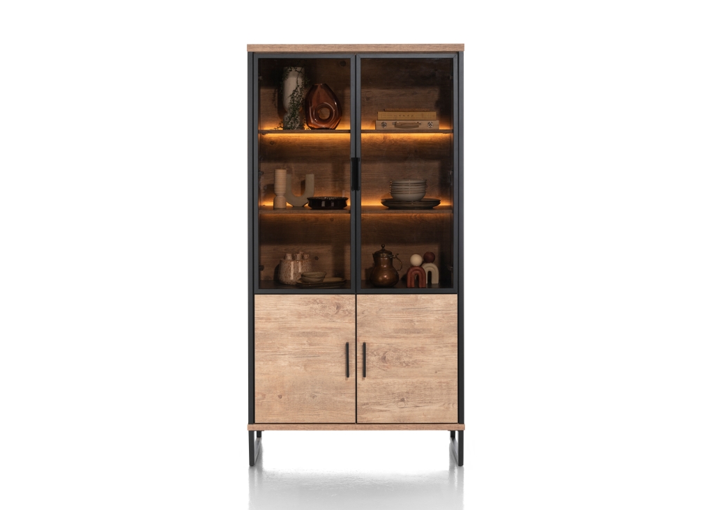 Pantin vitrinekast in Primo Laminato Barnwood met LED-verlichting | front