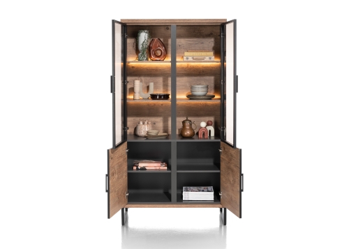 Pantin vitrinekast in Primo Laminato Barnwood met LED-verlichting | front open