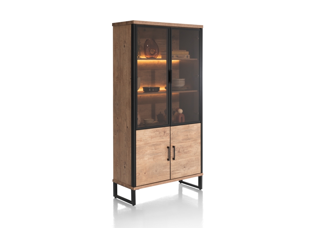 Pantin vitrinekast in Primo Laminato Barnwood met LED-verlichting | persp
