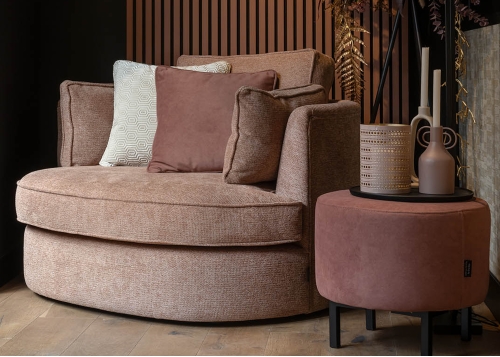 Rosa fauteuil UrbanSofa rond in stof of leer 2