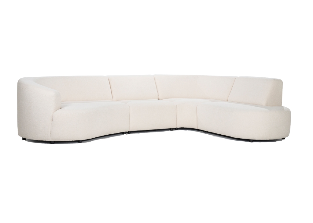 Ronde bank Denise in witte teddy stof